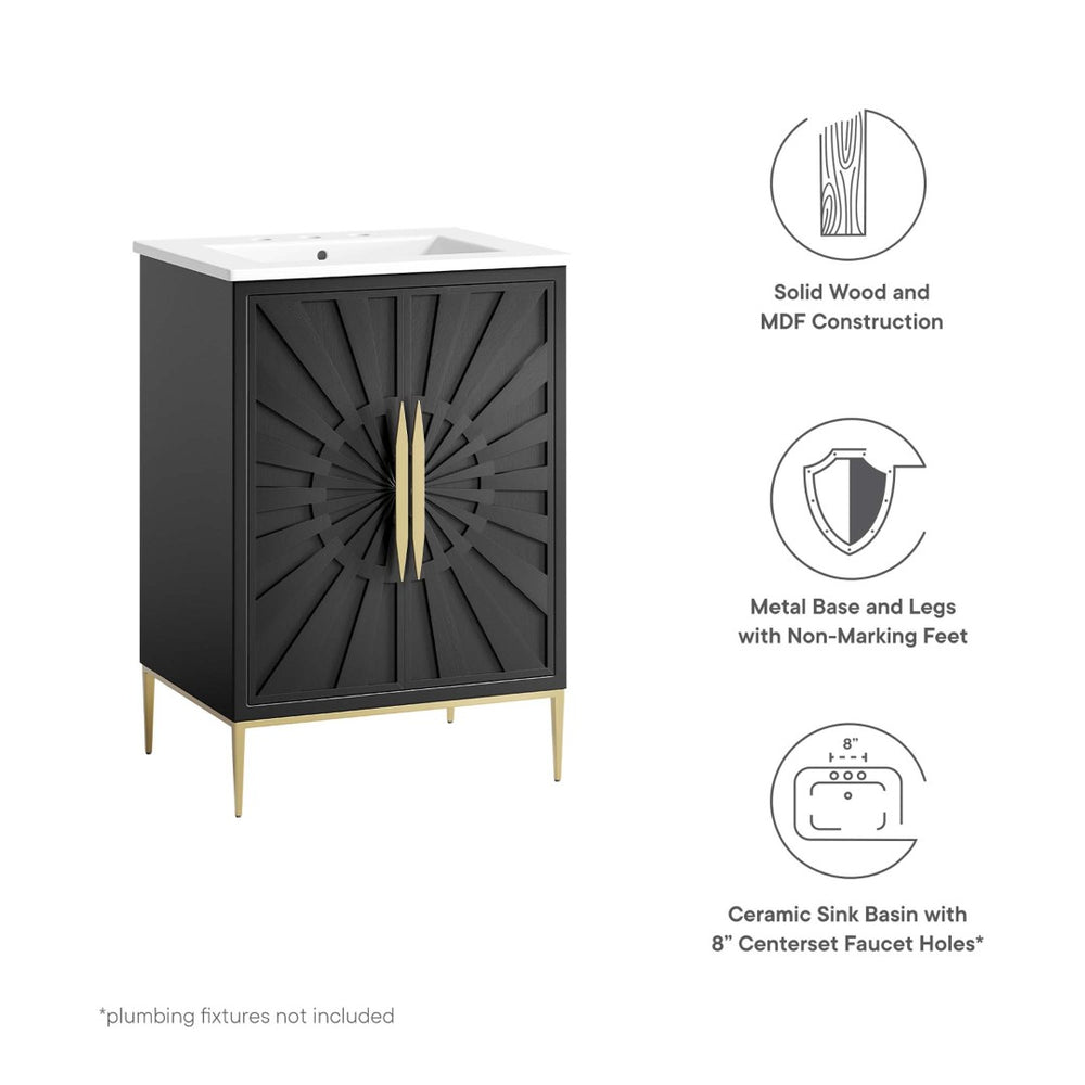 Modway Furniture Awaken 24" Contemporary Bathroom Vanity - Elegant White & Black Design with Gold Accents EEI-6289-WHI-BLK