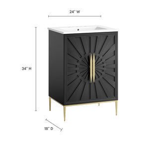 Modway Furniture Awaken 24" Contemporary Bathroom Vanity - Elegant White & Black Design with Gold Accents EEI-6289-WHI-BLK