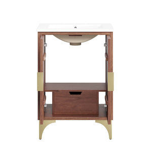 Modway Furniture Daylight 24" Bathroom Vanity - Solid Wood with Brass Accents, Integrated Sink & Stylish Storage Solutions EEI-6290-WHI-WAL