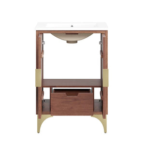 Modway Furniture Daylight 24" Bathroom Vanity - Solid Wood with Brass Accents, Integrated Sink & Stylish Storage Solutions EEI-6290-WHI-WAL