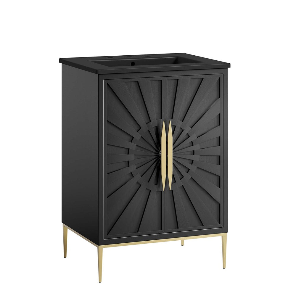 Modway Furniture Awaken 24" Modern Bathroom Vanity in Black with Gold Accents - Stylish, Functional Design for Any Space EEI-6291-BLK-BLK