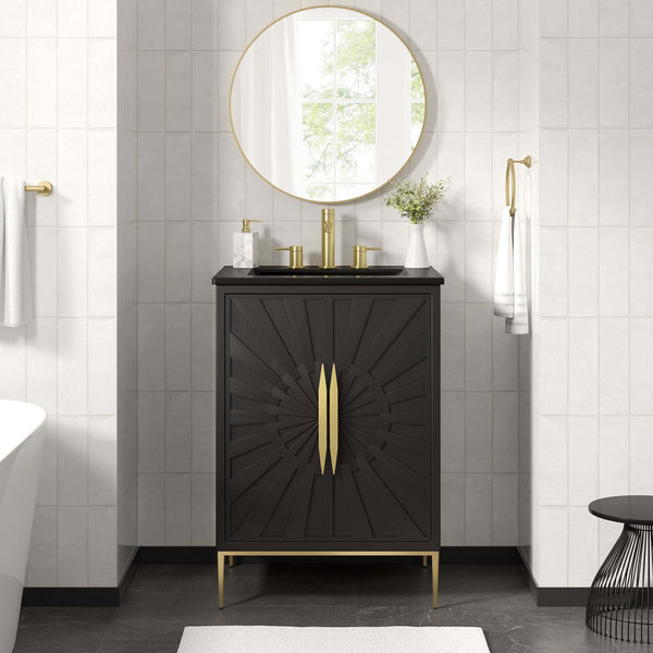 Modway Furniture Awaken 24" Modern Bathroom Vanity in Black with Gold Accents - Stylish, Functional Design for Any Space EEI-6291-BLK-BLK