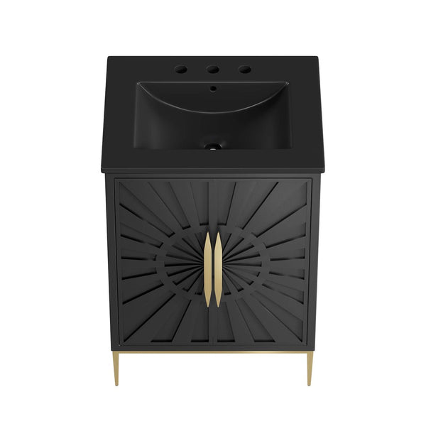 Modway Furniture Awaken 24" Modern Bathroom Vanity in Black with Gold Accents - Stylish, Functional Design for Any Space EEI-6291-BLK-BLK