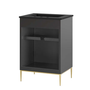 Modway Furniture Awaken 24" Modern Bathroom Vanity in Black with Gold Accents - Stylish, Functional Design for Any Space EEI-6291-BLK-BLK