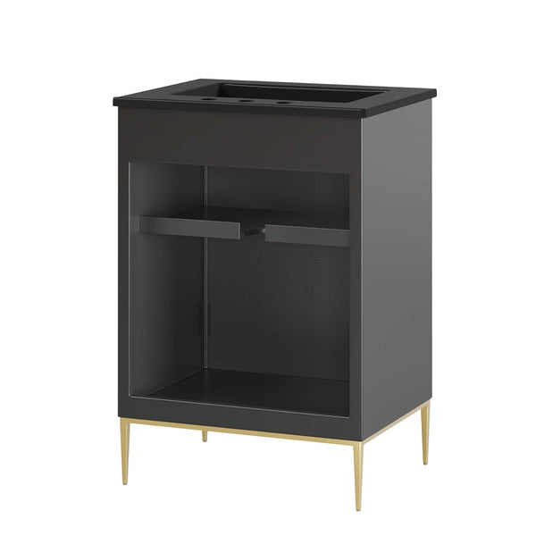 Modway Furniture Awaken 24" Modern Bathroom Vanity in Black with Gold Accents - Stylish, Functional Design for Any Space EEI-6291-BLK-BLK
