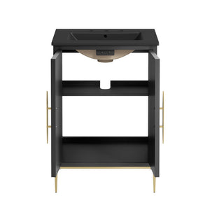 Modway Furniture Awaken 24" Modern Bathroom Vanity in Black with Gold Accents - Stylish, Functional Design for Any Space EEI-6291-BLK-BLK