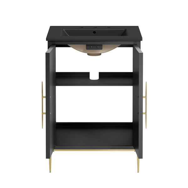 Modway Furniture Awaken 24" Modern Bathroom Vanity in Black with Gold Accents - Stylish, Functional Design for Any Space EEI-6291-BLK-BLK