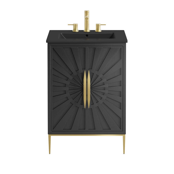 Modway Furniture Awaken 24" Modern Bathroom Vanity in Black with Gold Accents - Stylish, Functional Design for Any Space EEI-6291-BLK-BLK