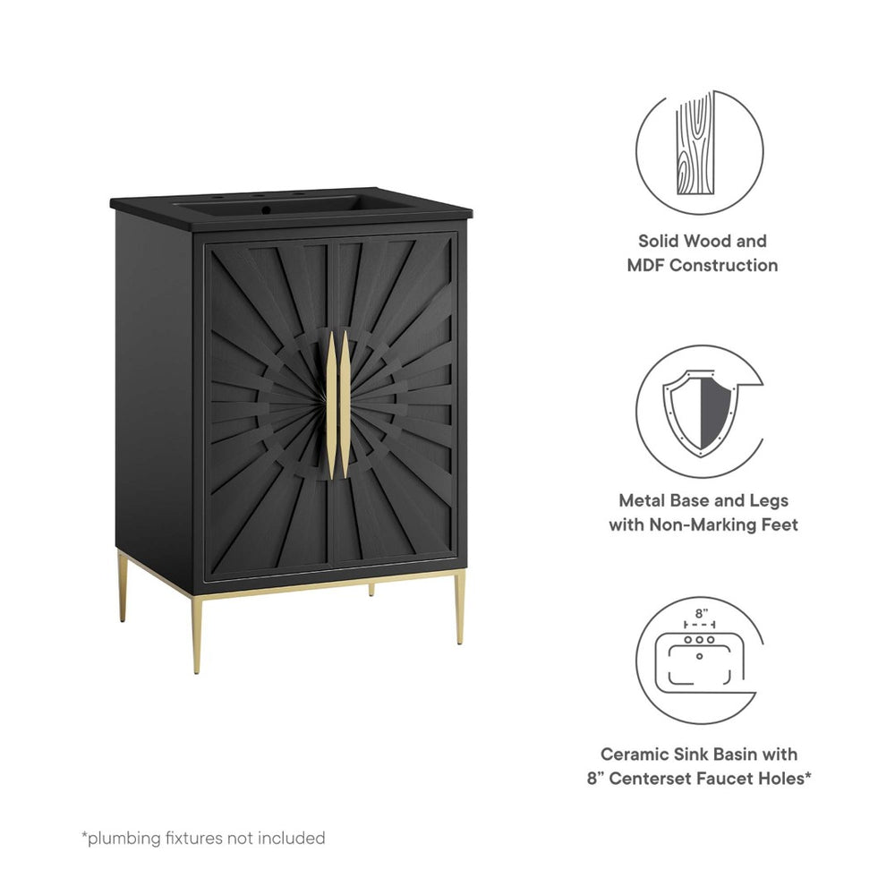 Modway Furniture Awaken 24" Modern Bathroom Vanity in Black with Gold Accents - Stylish, Functional Design for Any Space EEI-6291-BLK-BLK