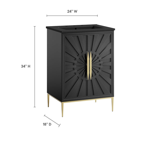 Modway Furniture Awaken 24" Modern Bathroom Vanity in Black with Gold Accents - Stylish, Functional Design for Any Space EEI-6291-BLK-BLK
