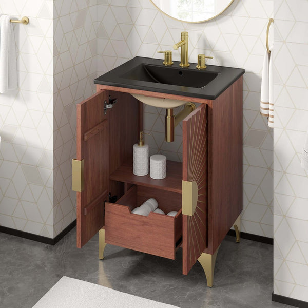Modway Furniture Daylight 24" Bathroom Vanity - Solid Mango Wood, Brass Accents, Ceramic Sink, Ideal for Small Spaces EEI-6292-BLK-WAL