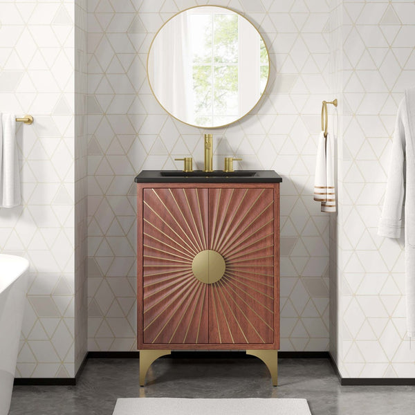 Modway Furniture Daylight 24" Bathroom Vanity - Solid Mango Wood, Brass Accents, Ceramic Sink, Ideal for Small Spaces EEI-6292-BLK-WAL