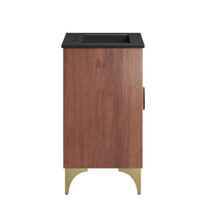 Modway Furniture Daylight 24" Bathroom Vanity - Solid Mango Wood, Brass Accents, Ceramic Sink, Ideal for Small Spaces EEI-6292-BLK-WAL