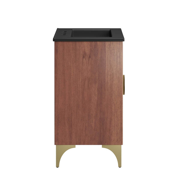 Modway Furniture Daylight 24" Bathroom Vanity - Solid Mango Wood, Brass Accents, Ceramic Sink, Ideal for Small Spaces EEI-6292-BLK-WAL