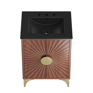 Modway Furniture Daylight 24" Bathroom Vanity - Solid Mango Wood, Brass Accents, Ceramic Sink, Ideal for Small Spaces EEI-6292-BLK-WAL