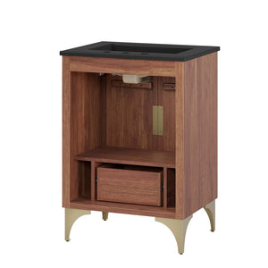 Modway Furniture Daylight 24" Bathroom Vanity - Solid Mango Wood, Brass Accents, Ceramic Sink, Ideal for Small Spaces EEI-6292-BLK-WAL