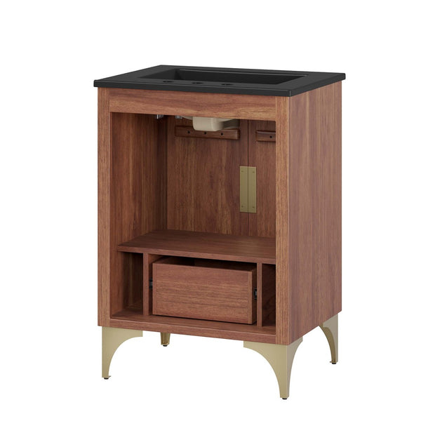 Modway Furniture Daylight 24" Bathroom Vanity - Solid Mango Wood, Brass Accents, Ceramic Sink, Ideal for Small Spaces EEI-6292-BLK-WAL