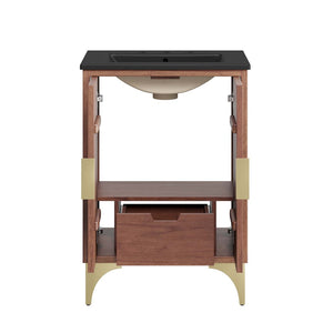 Modway Furniture Daylight 24" Bathroom Vanity - Solid Mango Wood, Brass Accents, Ceramic Sink, Ideal for Small Spaces EEI-6292-BLK-WAL