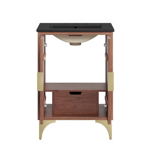 Modway Furniture Daylight 24" Bathroom Vanity - Solid Mango Wood, Brass Accents, Ceramic Sink, Ideal for Small Spaces EEI-6292-BLK-WAL