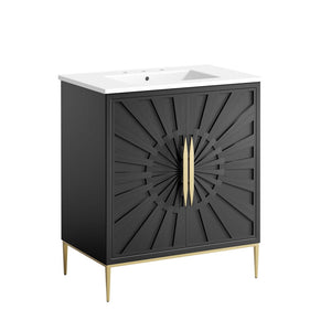 Modway Furniture Awaken 30" Bathroom Vanity - Contemporary White & Black Design with Gold Accents & Storage Solutions EEI-6293-WHI-BLK