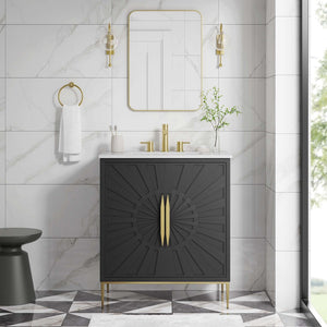Modway Furniture Awaken 30" Bathroom Vanity - Contemporary White & Black Design with Gold Accents & Storage Solutions EEI-6293-WHI-BLK