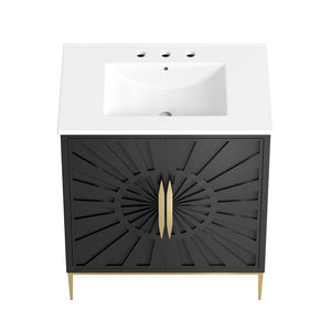 Modway Furniture Awaken 30" Bathroom Vanity - Contemporary White & Black Design with Gold Accents & Storage Solutions EEI-6293-WHI-BLK