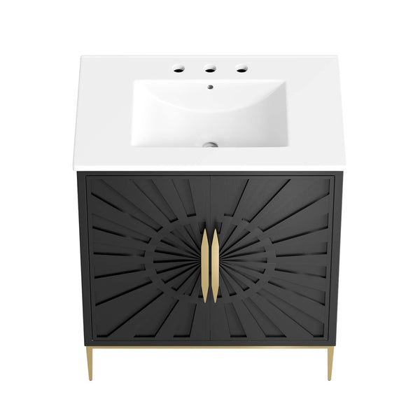 Modway Furniture Awaken 30" Bathroom Vanity - Contemporary White & Black Design with Gold Accents & Storage Solutions EEI-6293-WHI-BLK