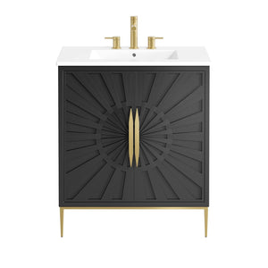 Modway Furniture Awaken 30" Bathroom Vanity - Contemporary White & Black Design with Gold Accents & Storage Solutions EEI-6293-WHI-BLK