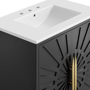 Modway Furniture Awaken 30" Bathroom Vanity - Contemporary White & Black Design with Gold Accents & Storage Solutions EEI-6293-WHI-BLK