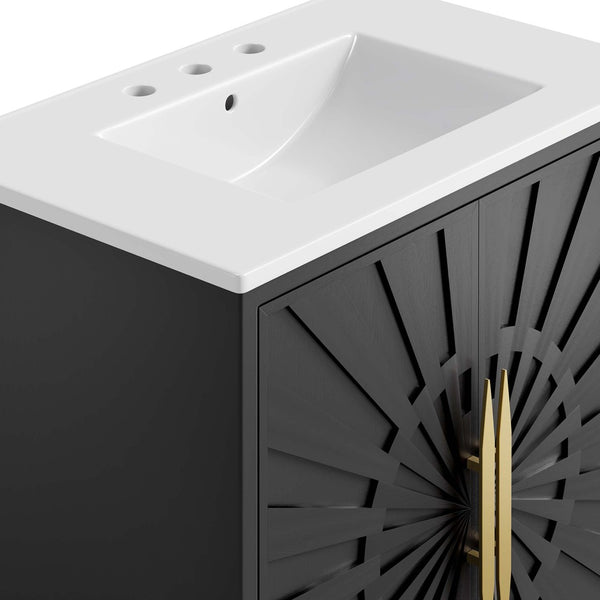 Modway Furniture Awaken 30" Bathroom Vanity - Contemporary White & Black Design with Gold Accents & Storage Solutions EEI-6293-WHI-BLK