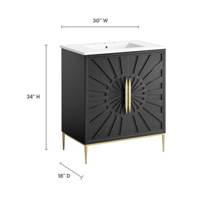 Modway Furniture Awaken 30" Bathroom Vanity - Contemporary White & Black Design with Gold Accents & Storage Solutions EEI-6293-WHI-BLK