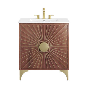 Modway Furniture Daylight 30" Bathroom Vanity - Sculptural Mango Wood with Brass Accents & Elegant Storage Solutions EEI-6294-WHI-WAL