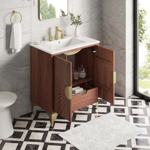 Modway Furniture Daylight 30" Bathroom Vanity - Sculptural Mango Wood with Brass Accents & Elegant Storage Solutions EEI-6294-WHI-WAL
