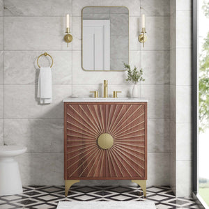 Modway Furniture Daylight 30" Bathroom Vanity - Sculptural Mango Wood with Brass Accents & Elegant Storage Solutions EEI-6294-WHI-WAL