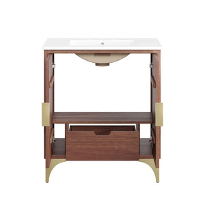 Modway Furniture Daylight 30" Bathroom Vanity - Sculptural Mango Wood with Brass Accents & Elegant Storage Solutions EEI-6294-WHI-WAL