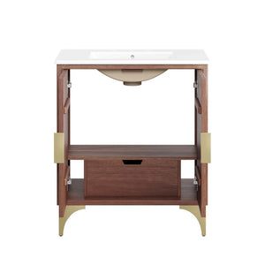 Modway Furniture Daylight 30" Bathroom Vanity - Sculptural Mango Wood with Brass Accents & Elegant Storage Solutions EEI-6294-WHI-WAL