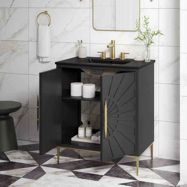 Modway Furniture Awaken 30" Bathroom Vanity by Modway - Contemporary Elegance with Gold Accents & Spacious Storage EEI-6295-BLK-BLK