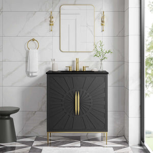 Modway Furniture Awaken 30" Bathroom Vanity by Modway - Contemporary Elegance with Gold Accents & Spacious Storage EEI-6295-BLK-BLK