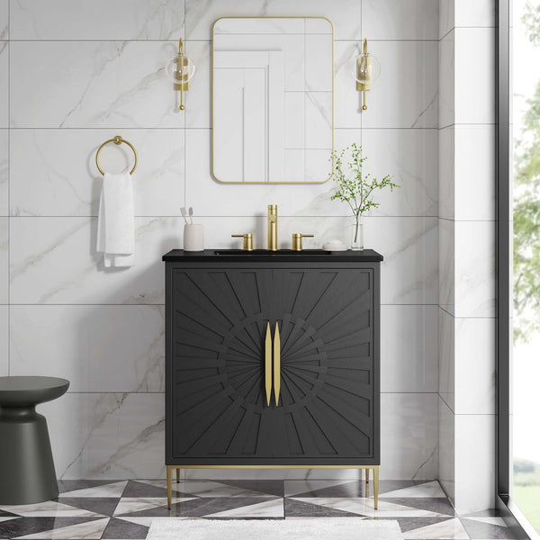 Modway Furniture Awaken 30" Bathroom Vanity by Modway - Contemporary Elegance with Gold Accents & Spacious Storage EEI-6295-BLK-BLK