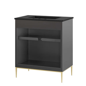 Modway Furniture Awaken 30" Bathroom Vanity by Modway - Contemporary Elegance with Gold Accents & Spacious Storage EEI-6295-BLK-BLK