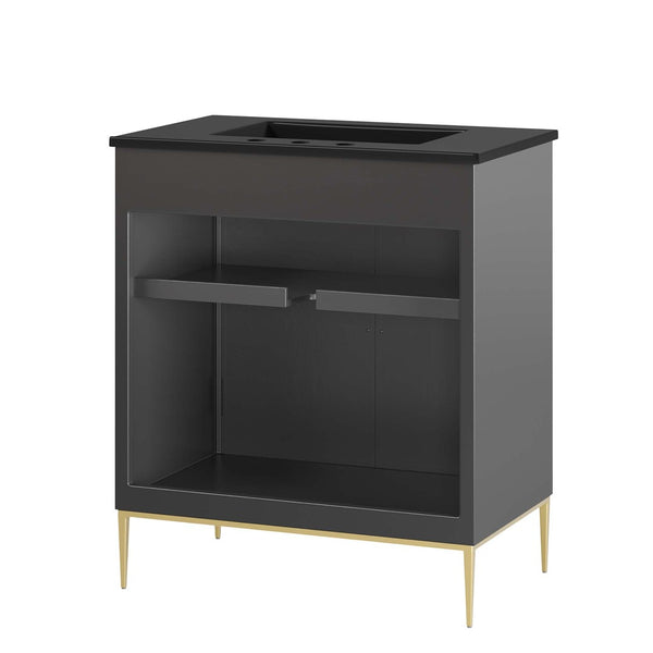 Modway Furniture Awaken 30" Bathroom Vanity by Modway - Contemporary Elegance with Gold Accents & Spacious Storage EEI-6295-BLK-BLK