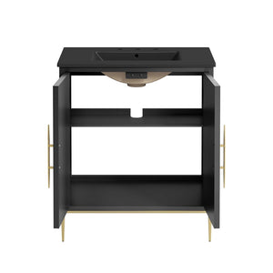 Modway Furniture Awaken 30" Bathroom Vanity by Modway - Contemporary Elegance with Gold Accents & Spacious Storage EEI-6295-BLK-BLK