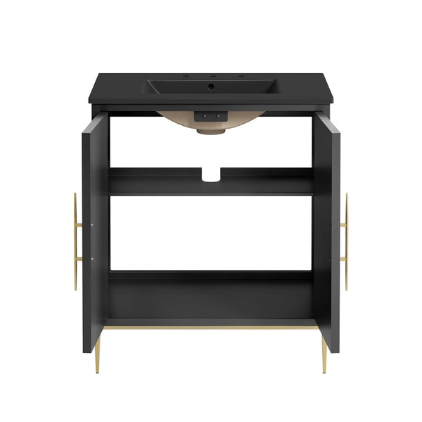 Modway Furniture Awaken 30" Bathroom Vanity by Modway - Contemporary Elegance with Gold Accents & Spacious Storage EEI-6295-BLK-BLK