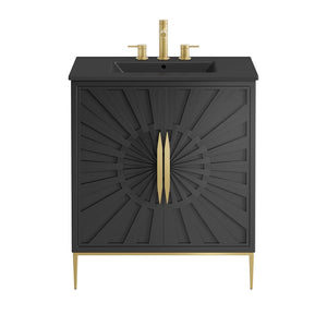 Modway Furniture Awaken 30" Bathroom Vanity by Modway - Contemporary Elegance with Gold Accents & Spacious Storage EEI-6295-BLK-BLK