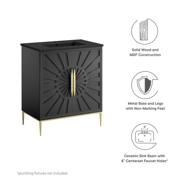 Modway Furniture Awaken 30" Bathroom Vanity by Modway - Contemporary Elegance with Gold Accents & Spacious Storage EEI-6295-BLK-BLK