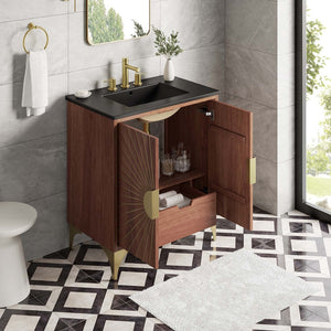 Modway Furniture Daylight 30" Bathroom Vanity - Sculptural Black Walnut Design with Integrated Basin & Ample Storage EEI-6296-BLK-WAL