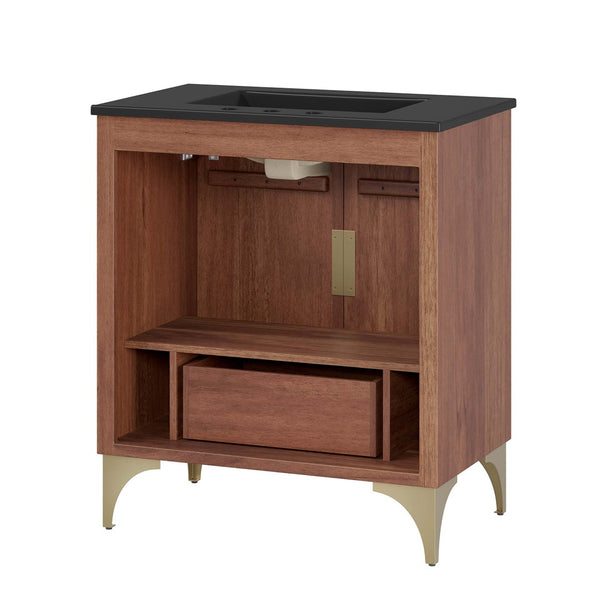 Modway Furniture Daylight 30" Bathroom Vanity - Sculptural Black Walnut Design with Integrated Basin & Ample Storage EEI-6296-BLK-WAL