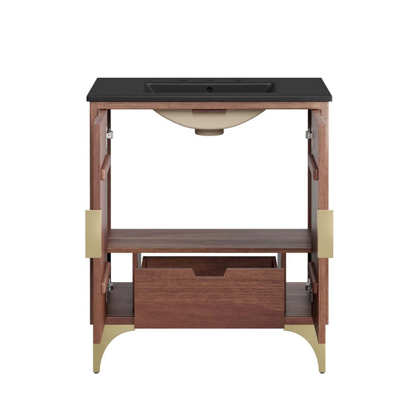 Modway Furniture Daylight 30" Bathroom Vanity - Sculptural Black Walnut Design with Integrated Basin & Ample Storage EEI-6296-BLK-WAL