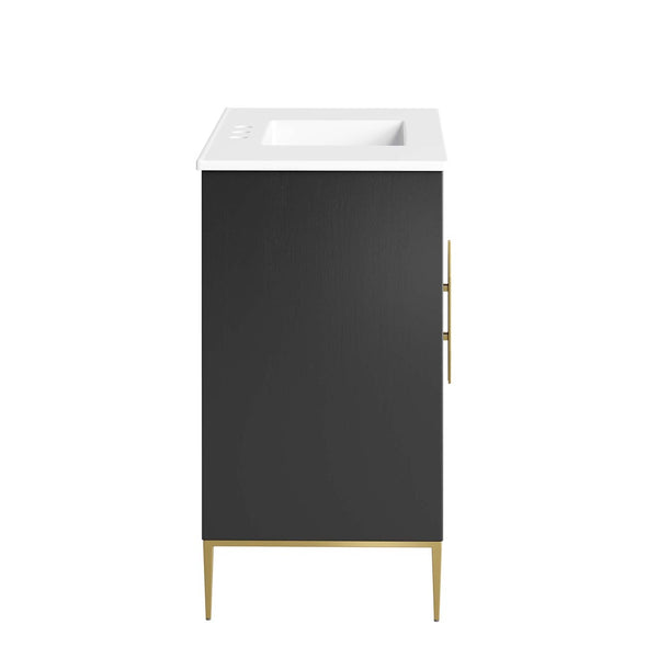 Modway Furniture Awaken 36" Bathroom Vanity - Modern White Cabinet with Gold Base, Ceramic Sink & Ample Storage Space EEI-6297-WHI-BLK
