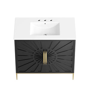 Modway Furniture Awaken 36" Bathroom Vanity - Modern White Cabinet with Gold Base, Ceramic Sink & Ample Storage Space EEI-6297-WHI-BLK